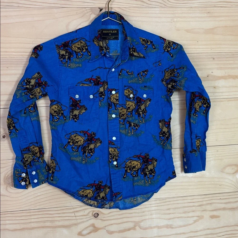 Vintage Hustler Blue Western‎ Print Shirt